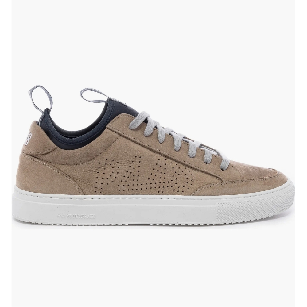 P448 Beige Soho Leather Sneakers Shoes Size 10.5 New Made In Italy - Picture 9 of 12